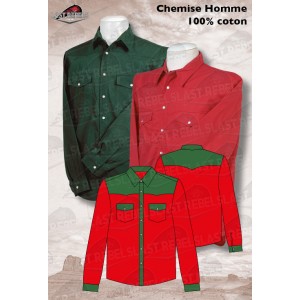 Chemise bi-color  verte et rouge