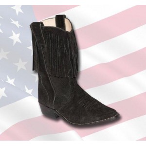 Bottes western femme, daim et franges noir, modèle " LAS  VEGAS ".